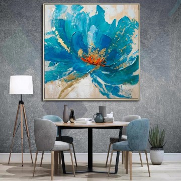 Flor azul colorida abstracta por textura de decoración de pared con espátula Pinturas al óleo